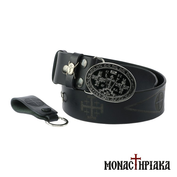 Leather Belt - Cross of Calvary in Silver - Black | Holy cell of St. Nicholas