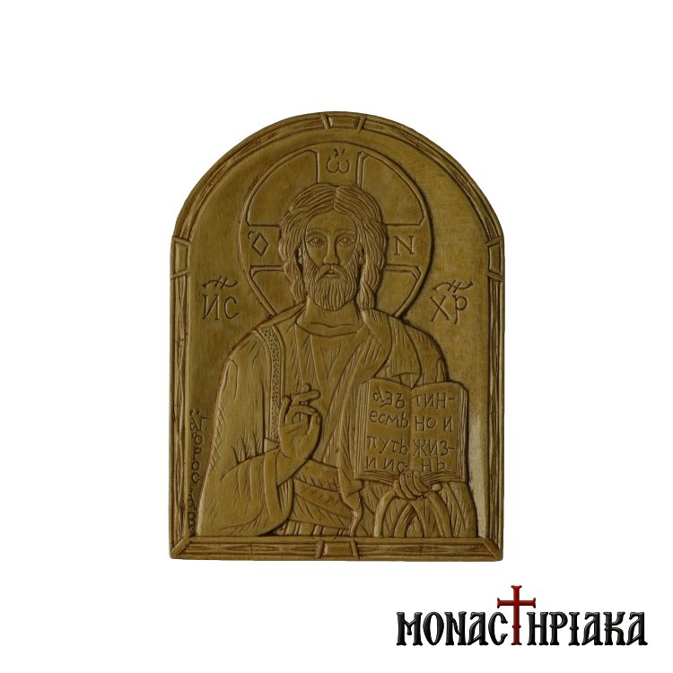 Hand Carved Wooden Icon Christ Blessing