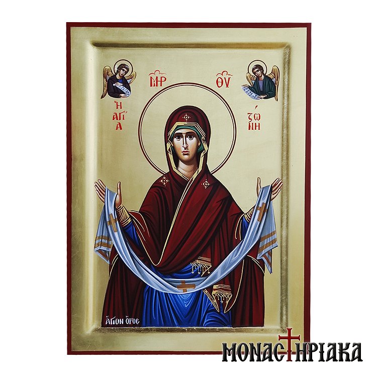 Αγιογραφία με την Αγία Ζώνη της Παναγίας - Hand painted icon of Virgin Mary Holy Belt