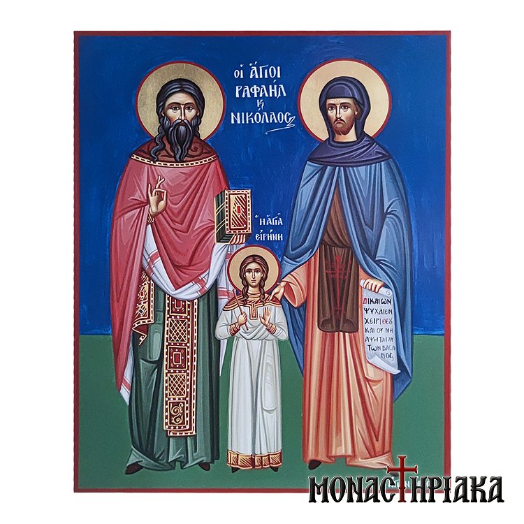 Αγιογραφία με τους Αγίους Ραφαήλ, Νικόλαο και Ειρήνη - Saints Raphael, Nicholas and Irene