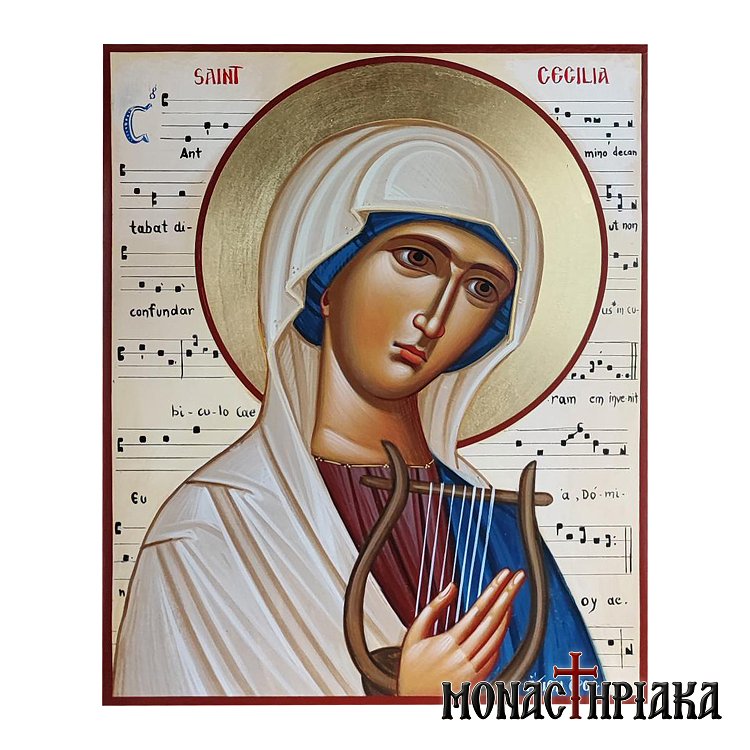 Αγιογραφία με την Αγία Κικιλία - Hand painted icon of Saint Cecilia