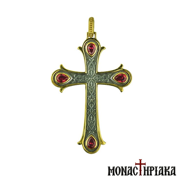 Silver Cross with 4 Red Stones