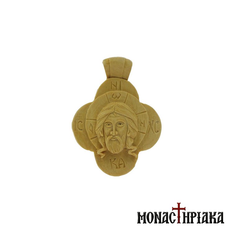 Small Wood Carved Engolpion with Jesus Christ