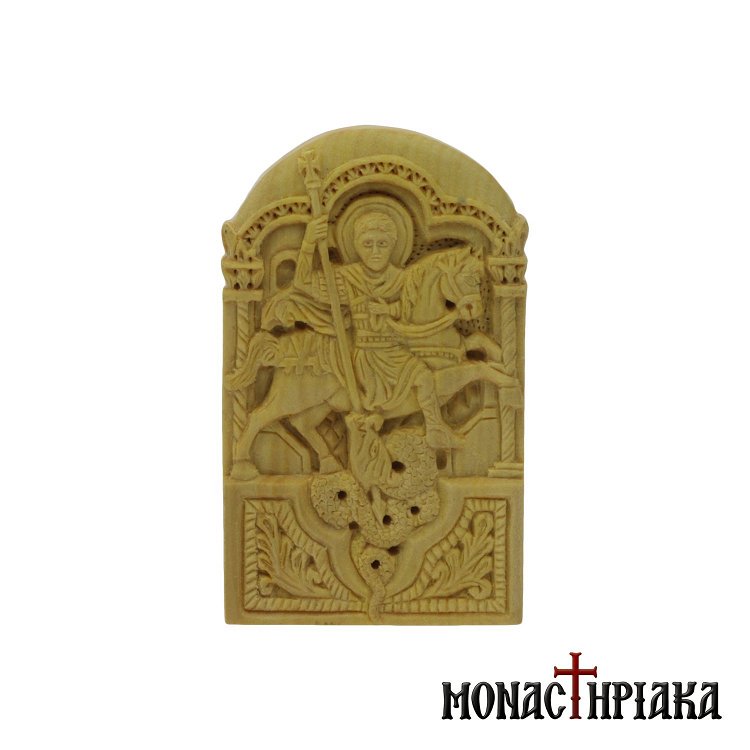 Wood Carved Icon with Saint George