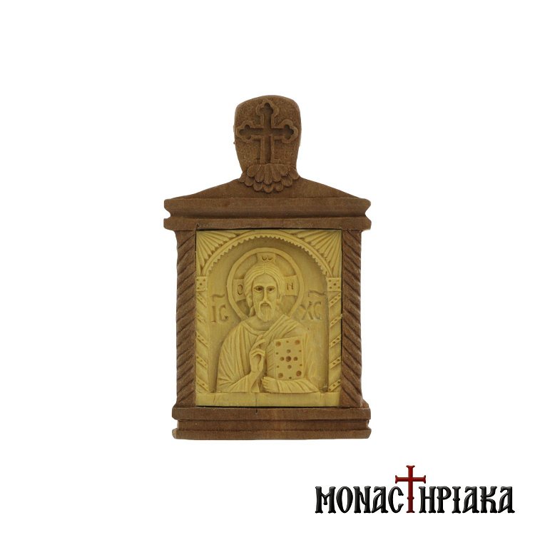 Wood Carved Icon with Jesus Christ
