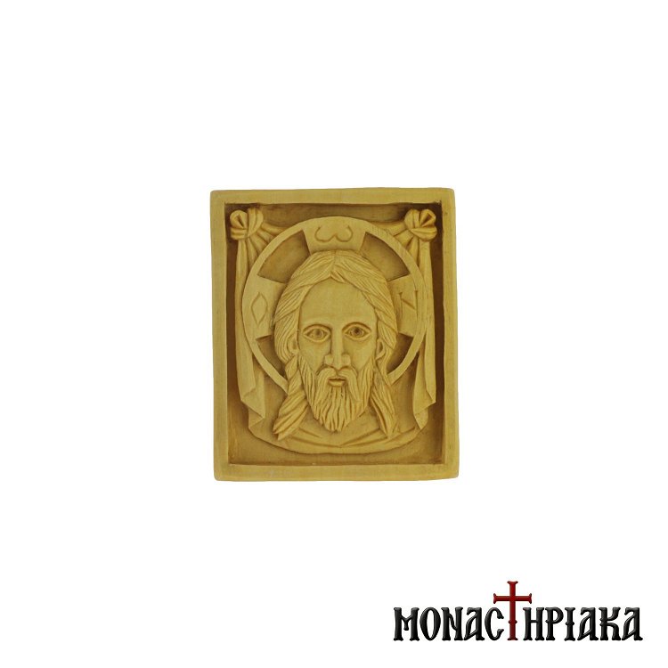 Small Wood Carved Engolpion with the Holy Mandylion