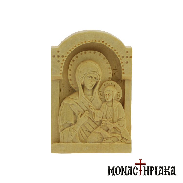 Small Wood Carved Engolpion with the Theotokos
