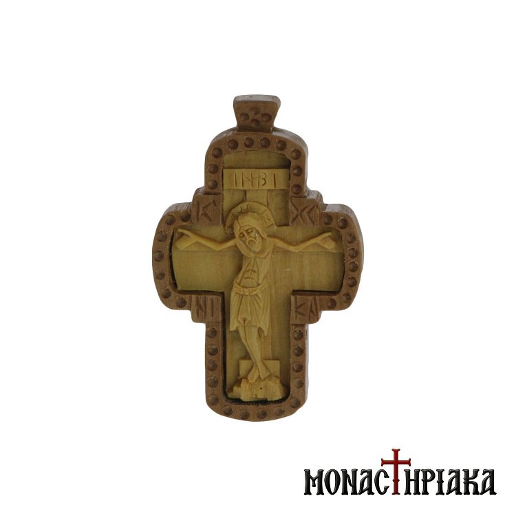 Wood Carved Cross Made of Boxwood Inserted in Mullberry Wood