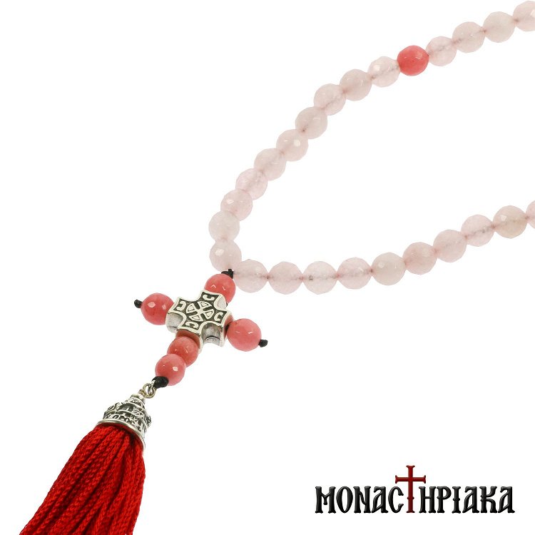 Prayer Rope with 50 Pink Agate Beads