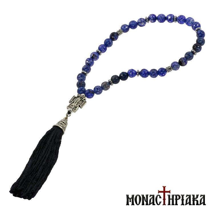 Prayer Rope with 33 Blue Agate Beads