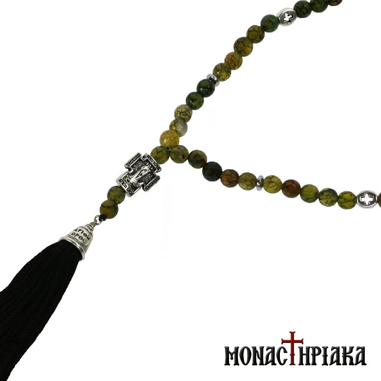 Prayer Rope with 50 Green Agate Beads
