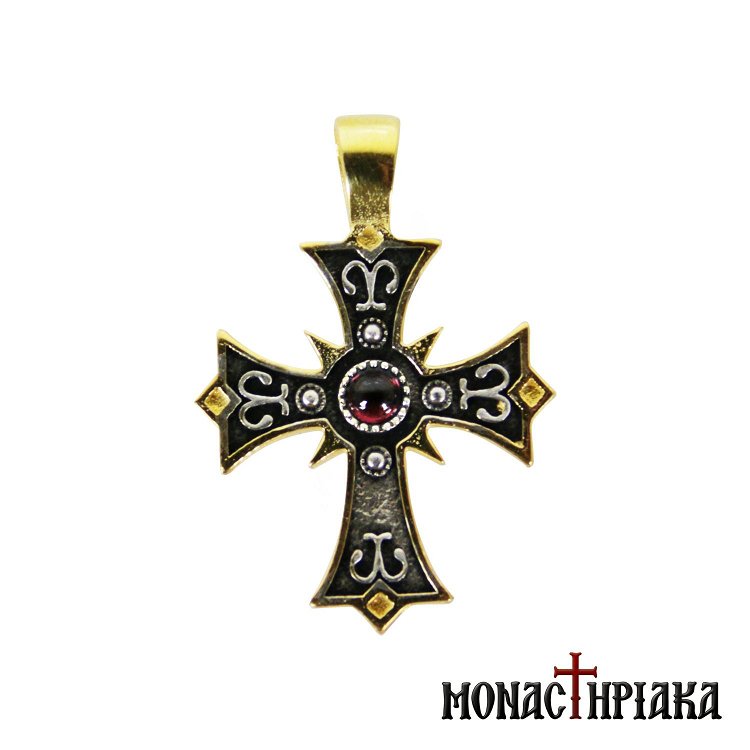 Silver Cross with Red Stone