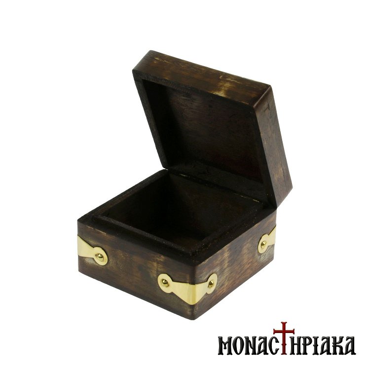 Wooden Box with Cross and Brass Decoration