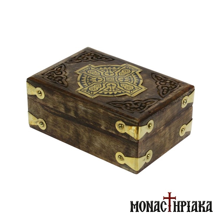 Wooden Box with Engraved Decoration and Cross
