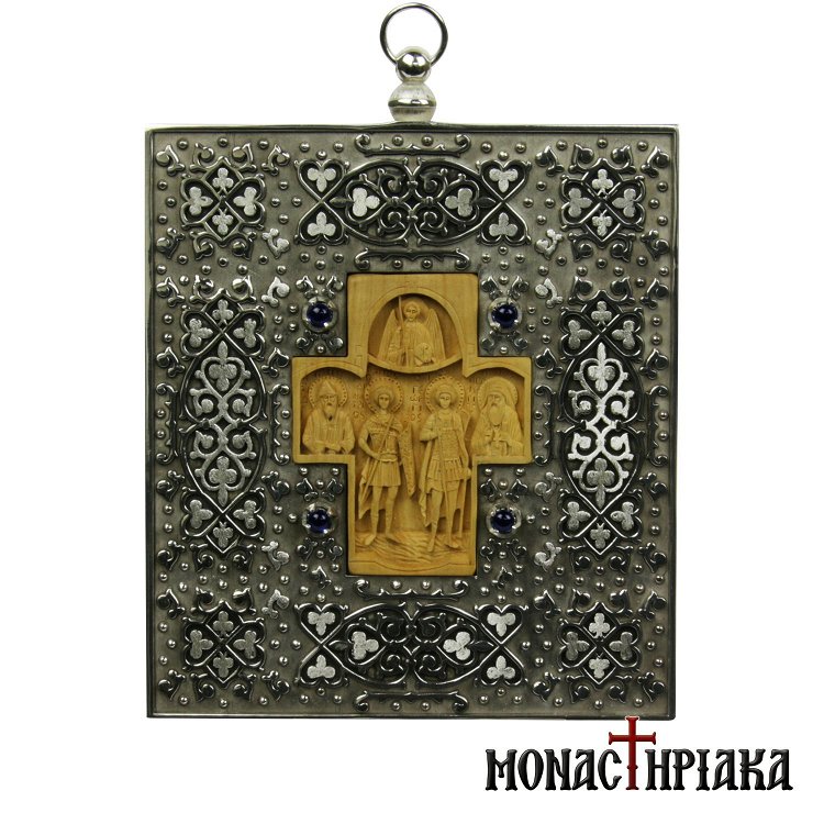 Hand Carved Wooden Cross | St. Demetrius - St. George - St. Paisios - St. Porphyrios