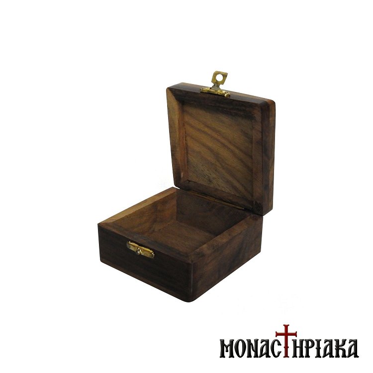 Wooden Box with Brass Cross and Engraved Decoration