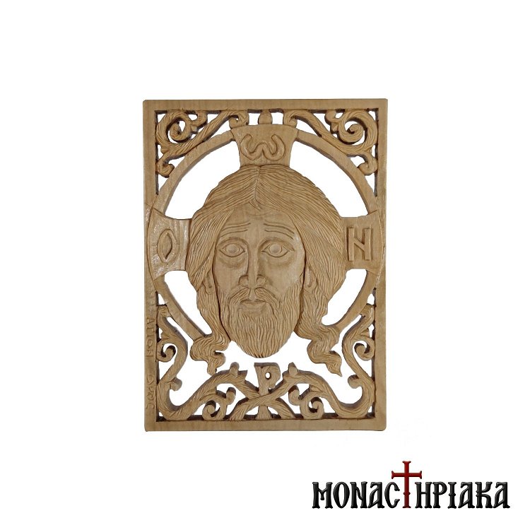 Hand Carved Wooden Icon with Jesus Christ