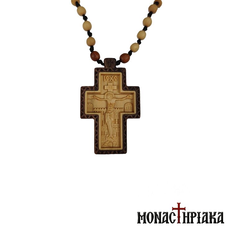 Wooden Byzantine Cross with Wooden Chain