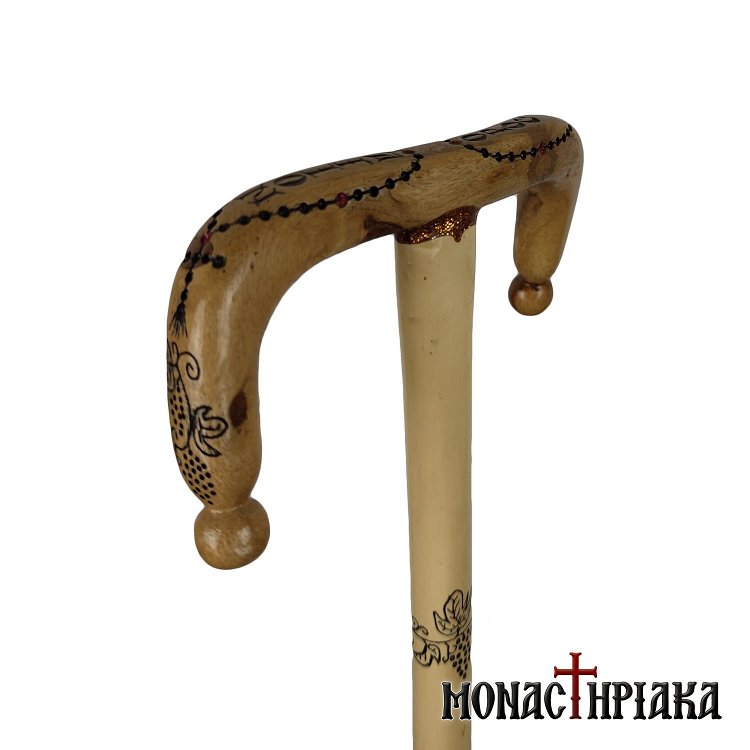 Walking Stick with Bending Grip Carved Decoration