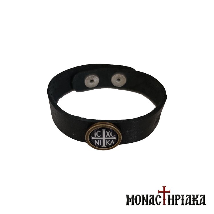 Leather Wristband with Cross
