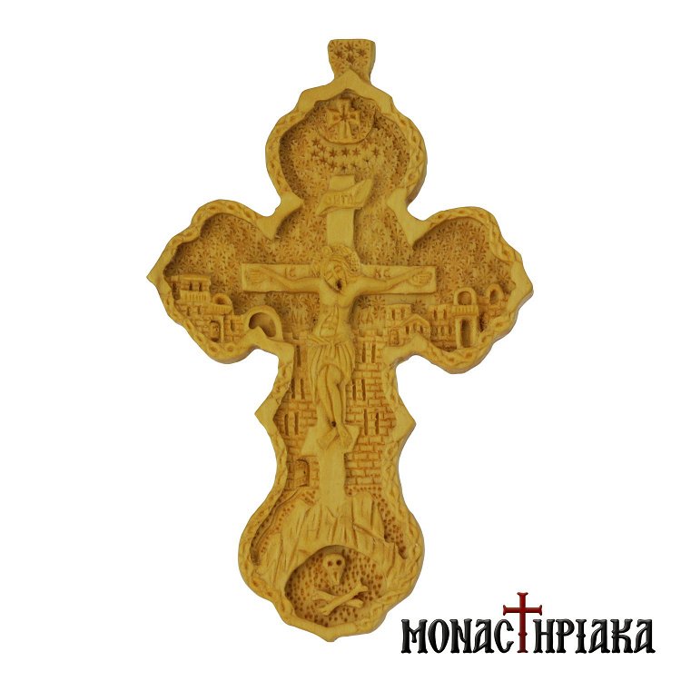 Wood Carved Cross in Heart-shaped Endings