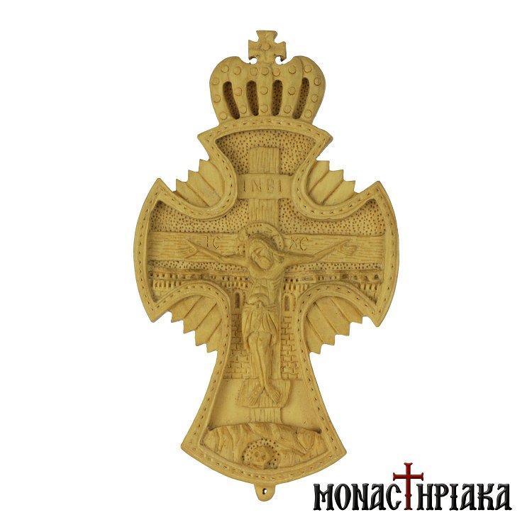 Wood Carved Cross with a Crown