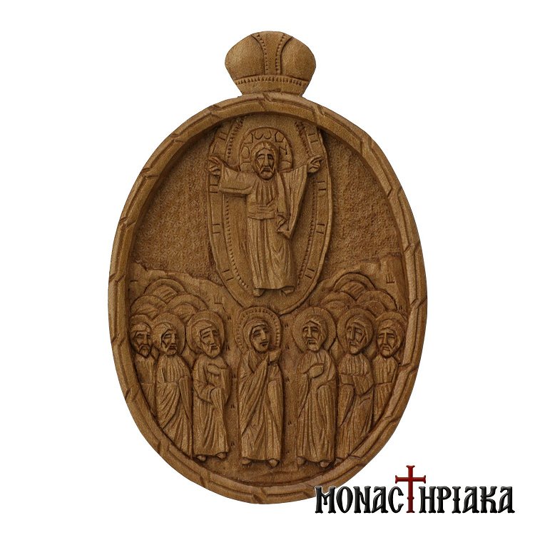 Wood Carved Encolpion Depicting the Ascension of our Lord Jesus Christ