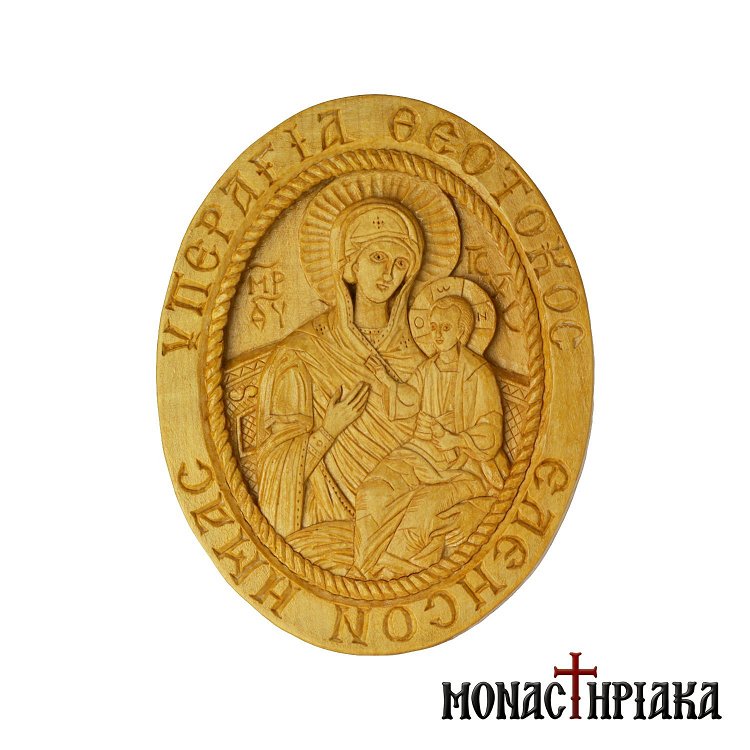 Wood Carved Encolpion with “Pantanassa” Virgin Mary