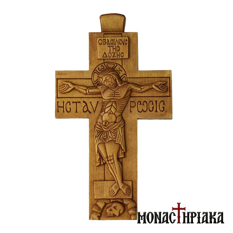 Wood Carved Byzantine Cross with the Crucifix