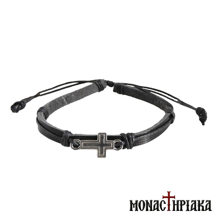 Leather Bracelet with Metalic Cross