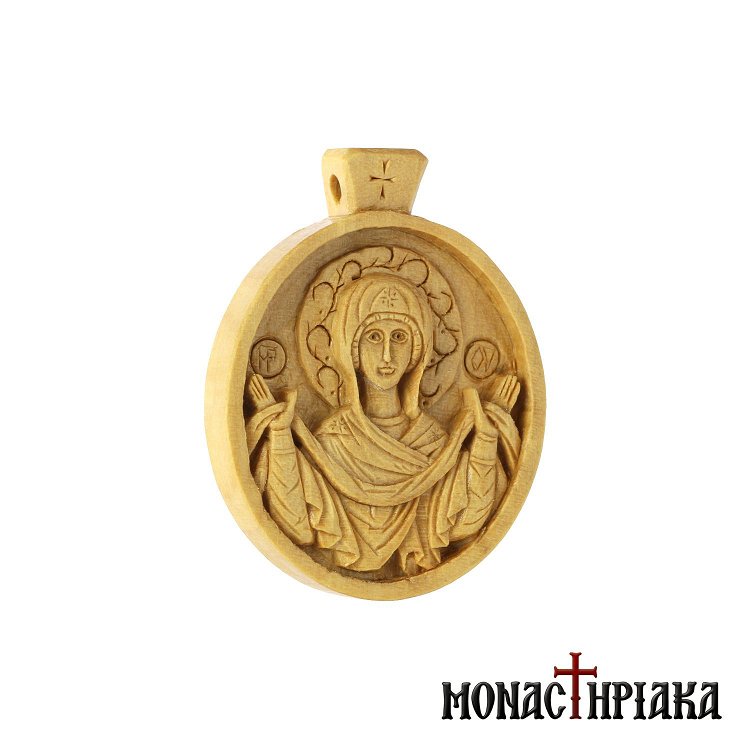 Small Wood Carved Encolpion with Virgin Mary "Holy Belt"