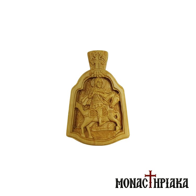 Wood Carved Engolpion with Saint Minas