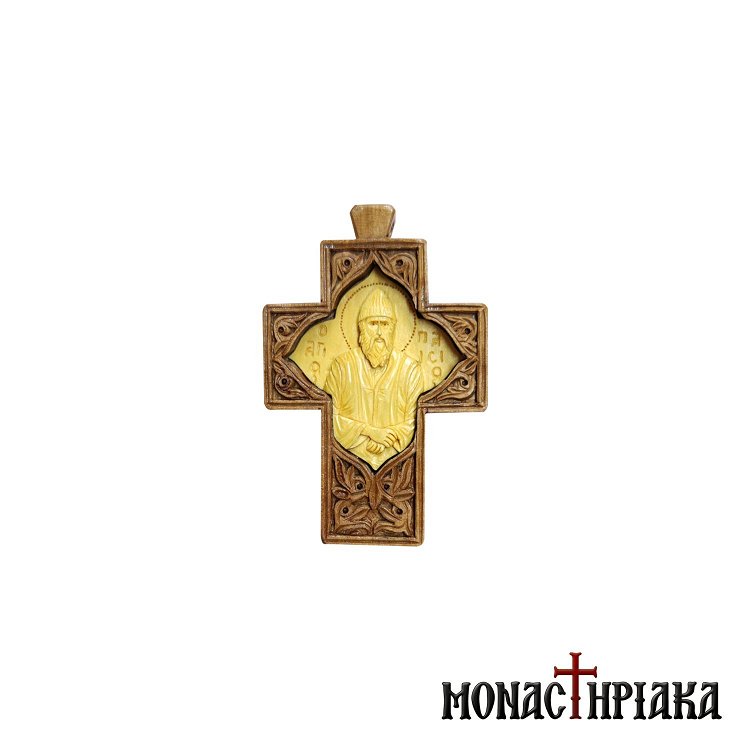 Wooden Byzantine Cross with Saint Paisios