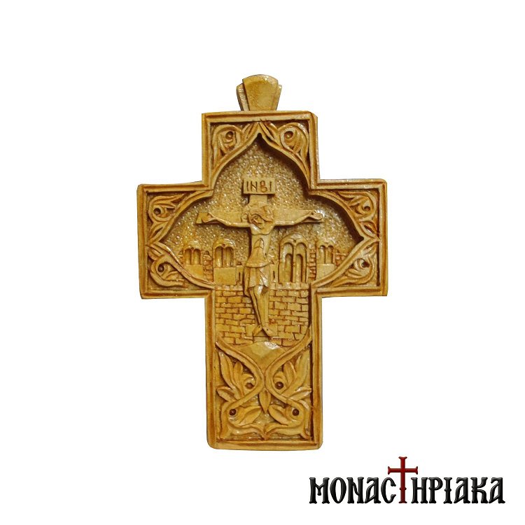 Wood Carved Pectoral Cross Sculptured on Boxwood