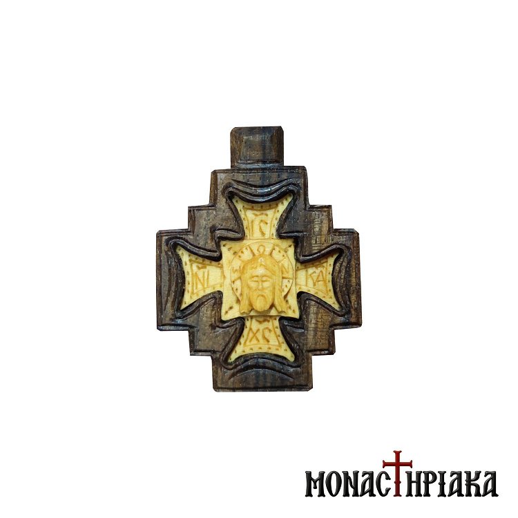 Wooden Byzantine Cross - Jesus Christ's Sacred Mandylio