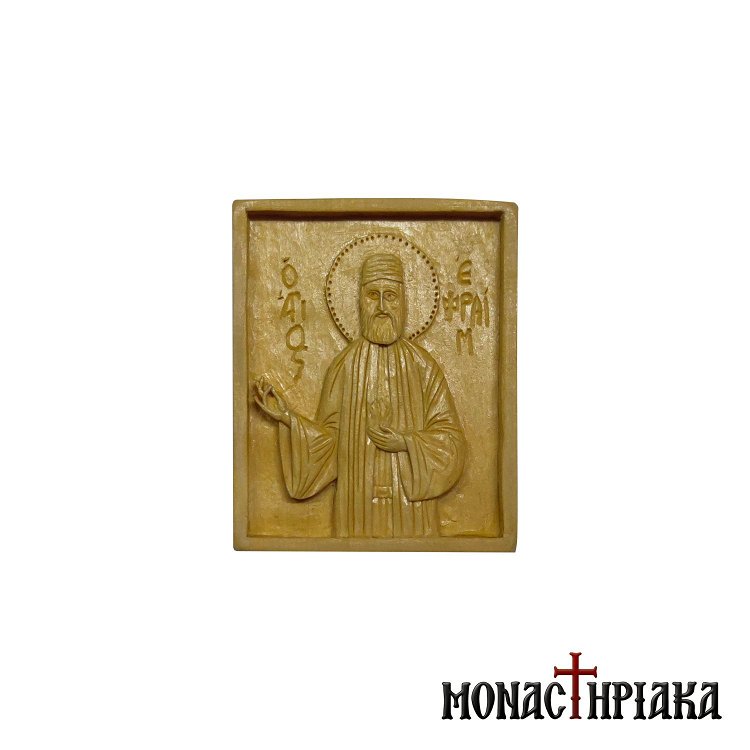 Wood Carved Icon with Saint Saint Ephraim of Nea Makri