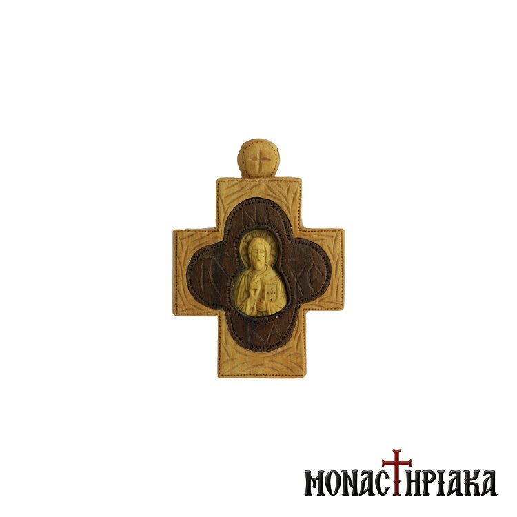 Wooden Byzantine Cross with Jesus Christ Blessing