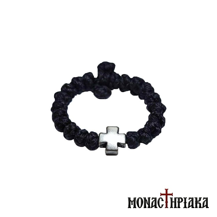 Black Waxy Prayer Rope with Cross for the Finger