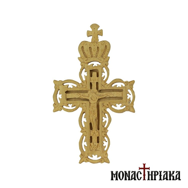 Wood Carved Cross with a Crown