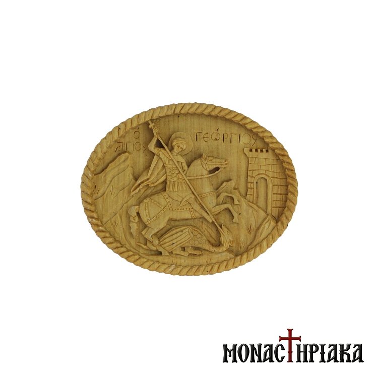 Wood Carved Buckle with Saint George