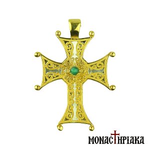 Silver Cross with Green Stone