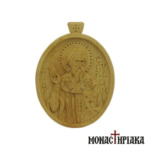 Wood Carved Engolpion with Saint Spyridon