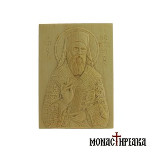 Wood Carved Icon of Saint Nektarios