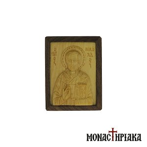 Wood Carved Icon with Saint Saint Nicholas