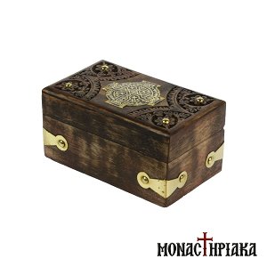 Wooden Box with Cross and Brass Decorating Elements