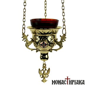 Hanging Vigil Lamp Gold Plated with Smalt