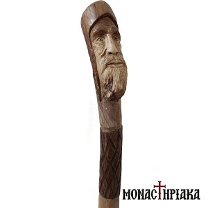 Walking Stick with Bending Grip Face of a Monk