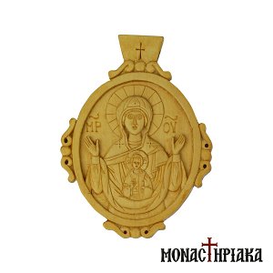 Wood Carved Encolpion with Vlachernon Virgin Mary