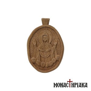 Small wood carved  engolpion (panagia) with our “Lady of the Sign”