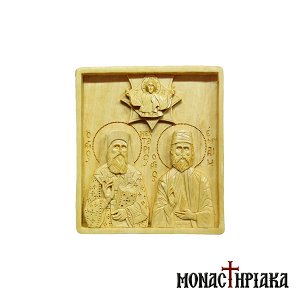 Wood Carved Icon of Saints Nektarios and Ephrem